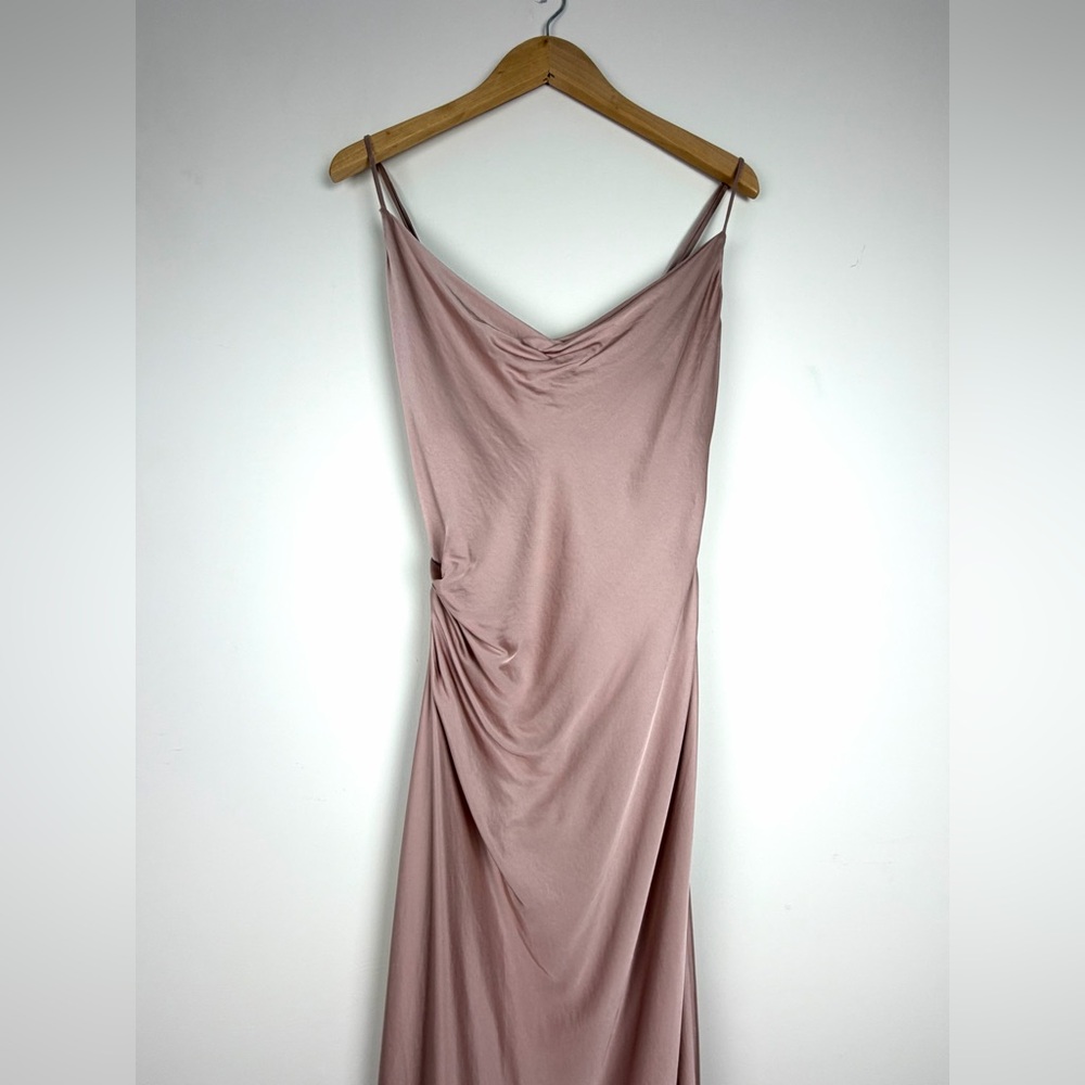 Zara Blush Cowl Neck Spaghetti Strap Slip Dress Asymmetrical Hem M - Picture 8 of 16